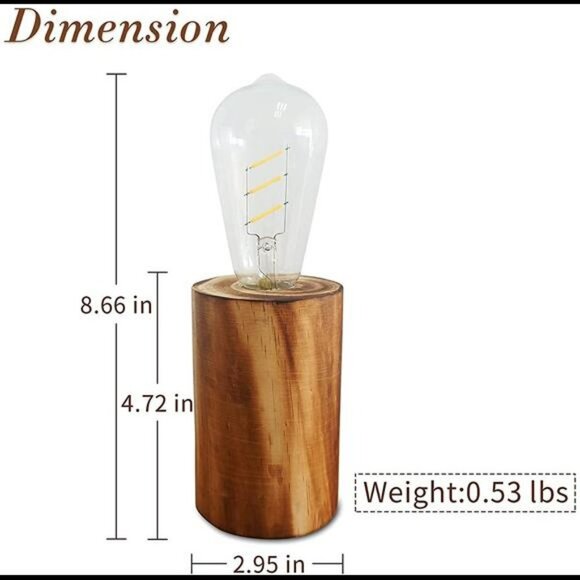 Battery Operated Table Lamp Wood Night Light Decorative Table Light for Bedroom - Picture 5 of 7